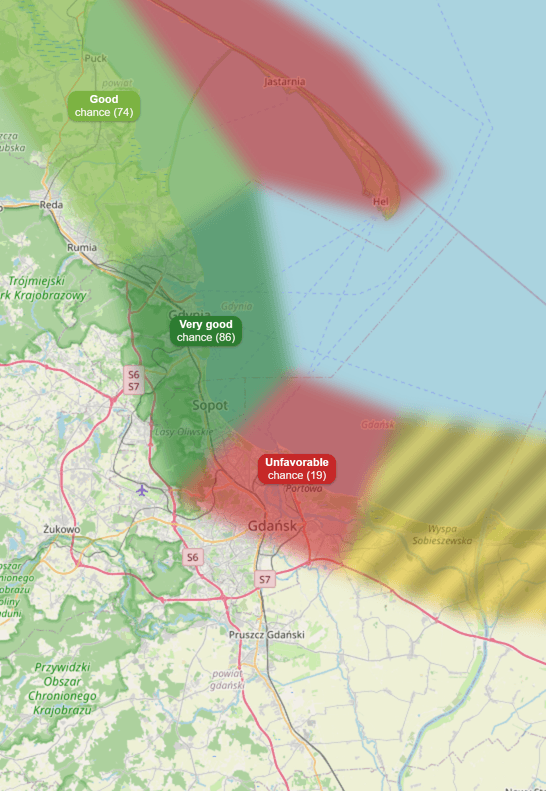 AmberMap showing amber forecast for Baltic coast regions